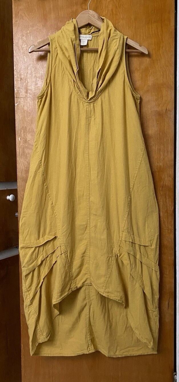 Cynthia Rowley Mustard Linen Blend Cowl Cocoon Midi Dress M